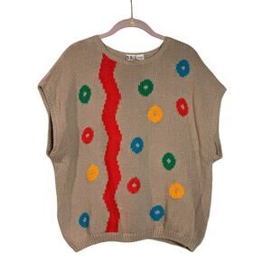 Vintage Coogi Style Ms Russ Knit Colorful 1990 80s Sweater Vest Oversized Unisex